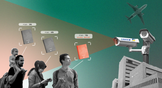 A visual showing how Europol and Frontex surveil people on the move, travellers